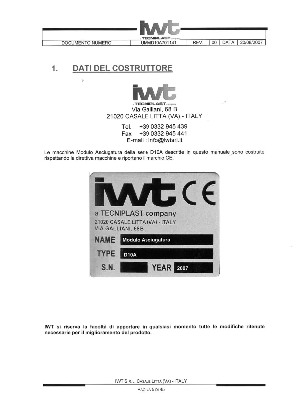 ASCIUGATRICE-MODULO DI ASCIUGATURA IWT