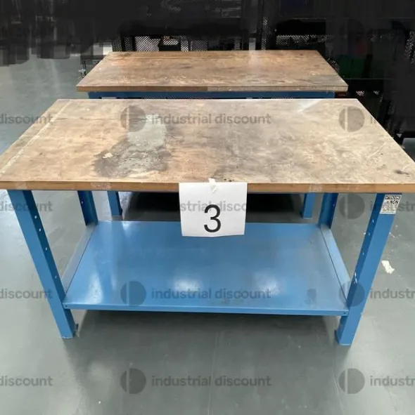 13#9214 3 banchi da lavoro blu con ripano in legno Blocco A