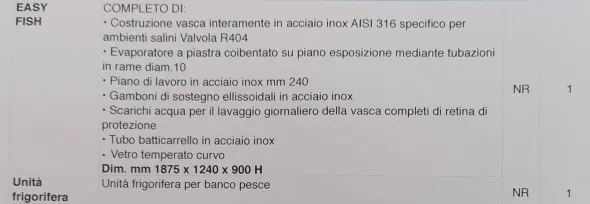 BANCO FRIGO REFRIGERATO PER PESCHERIA