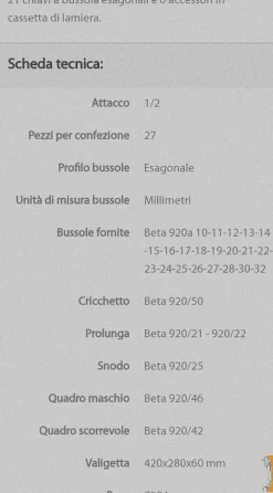 BETA 009200952920A/C21 CASSETTA 27 PZ. ESAGONALE 1/2