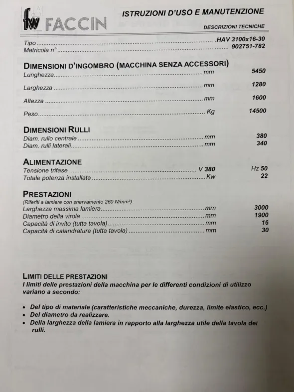 Calandra Faccin usata