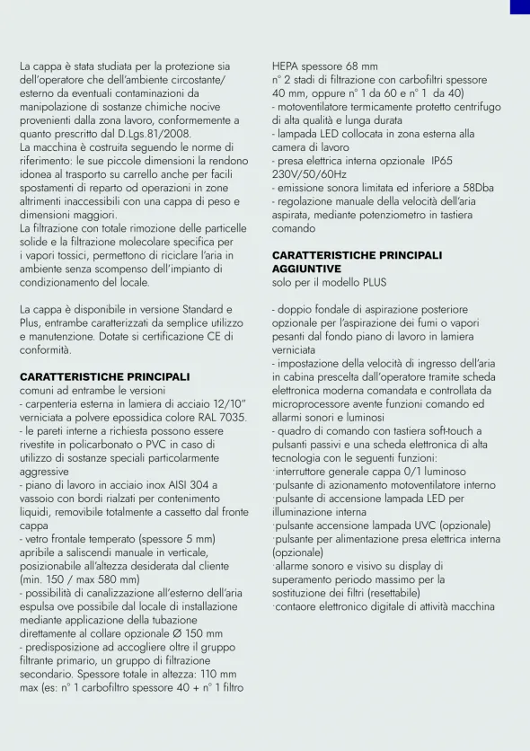 Cappa per Laboratorio Mini Black 80 VS Plus