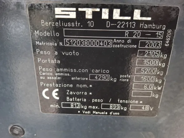 Carrello elevatore Still R 20-1515 q.li- 2003