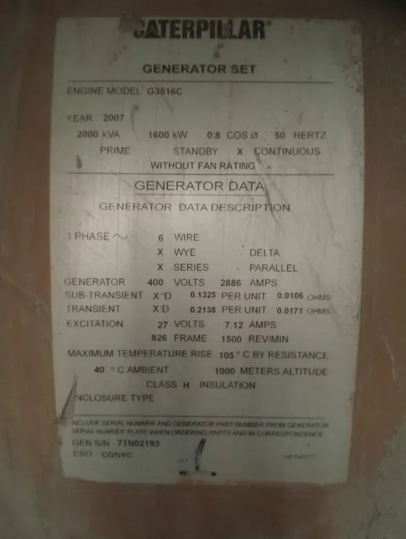 CAT G3516C 1.600 KWe