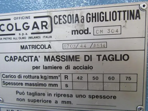 1#3246 Cesoia a ghigliottina Colgar CM 304