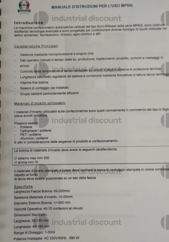 2#10223 Confezionatrice monodose SMC per polveri e granuli