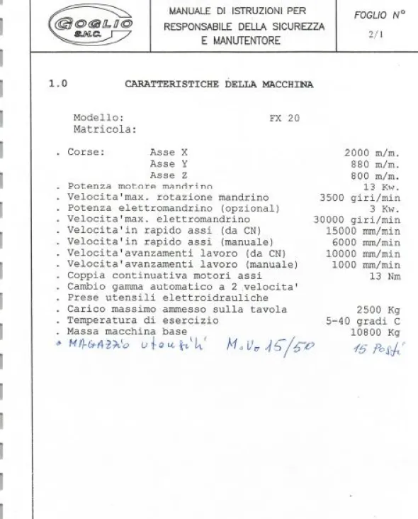 Fresatrice Goglio FX20 CNC usata