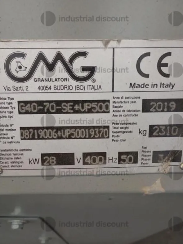 1#10124 Granulatore C.M.G. con nastro trasportatore e impianto di aspirazione