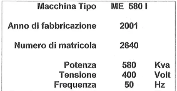 GRUPPO ELETTROGENO 580 KWa