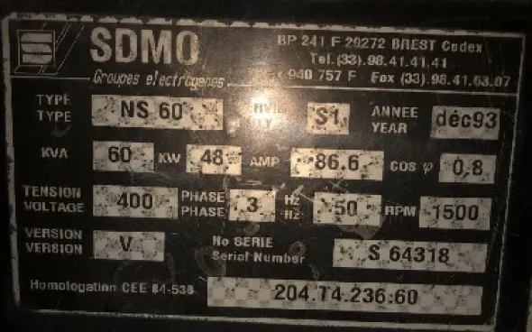 Gruppo elettrogeno SDMO NS 60