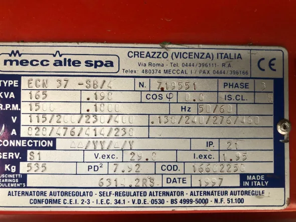 Gruppo elettrogeno usato – 180 kW – Marca PG