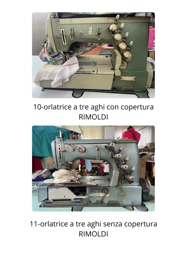 16 macchinari tagliacuci, piane, bordatrici e orlatrici
