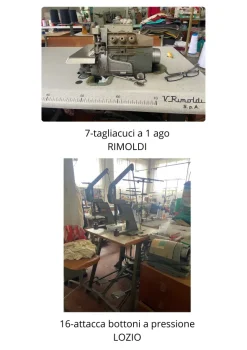 16 macchinari tagliacuci, piane, bordatrici e orlatrici