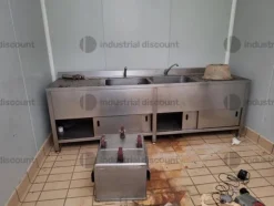 19#9389 Mobile a doppio lavabo in acciaio e armadio in acciaio inox a 2 ante