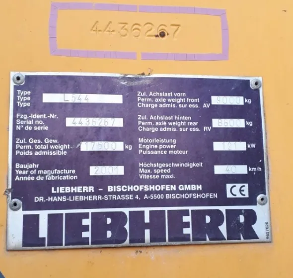 Pala gommata Liebherr L 544, anno 2001