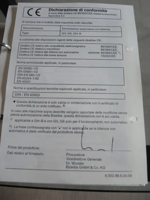 10#4084 Pesoprezzatrice Bizerba GV