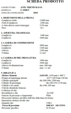Pressa Anis 110x 110 con sistema di precompressione