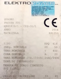 PRESSA CATTANEO/CLEARING 200 TONNELLATE