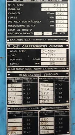PRESSA CATTANEO/CLEARING 200 TONNELLATE