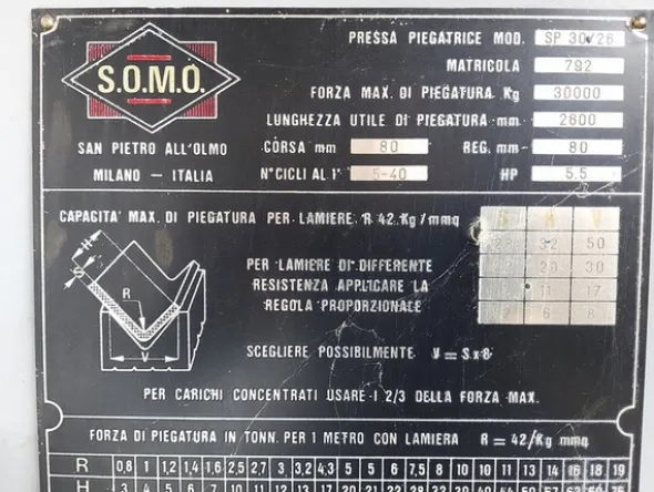 2#7374 Pressa piegatrice Somo SP 30/26