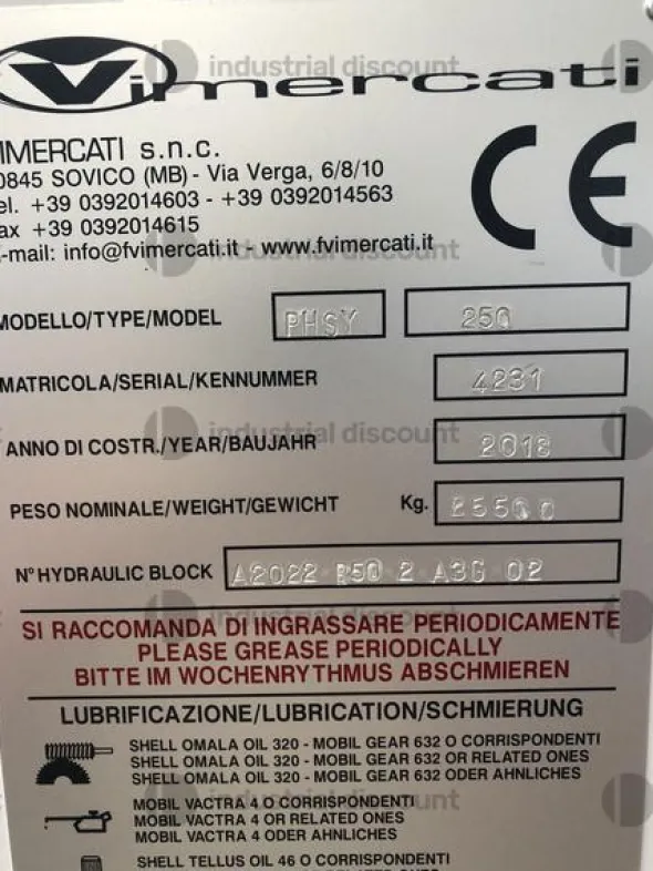 1#9196 Pressopiegatrice Vimercati PHSY250