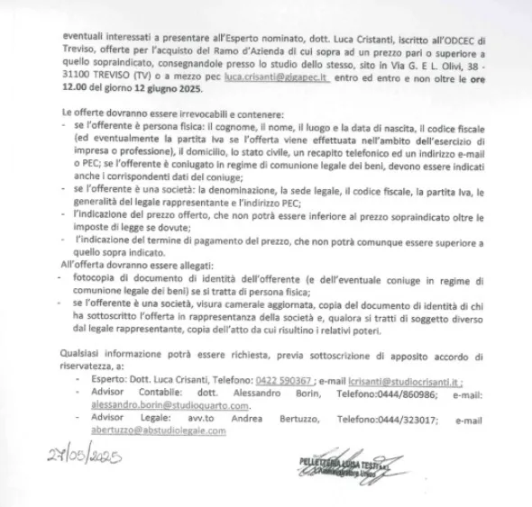 Ramo d'azienda produzione articoli di pelletteria