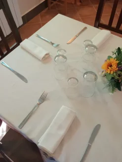 Set bicchieri acqua, vino e posate x 50 coperti.