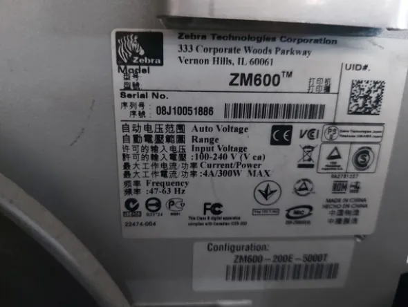 18#8506 Stampante etichette marca Zebra mod. ZM600