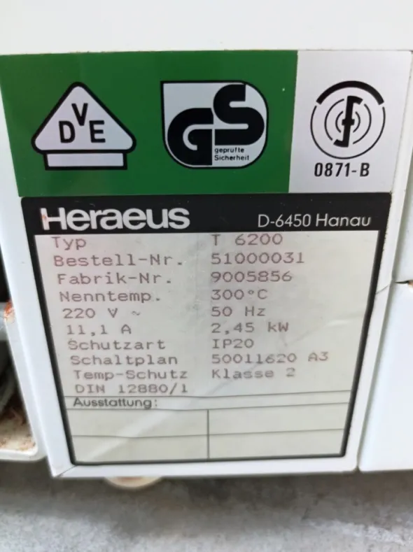 STUFA DI ESSICCAZIONE – HERAEUS – MOD. T 6200 (FOR-20)