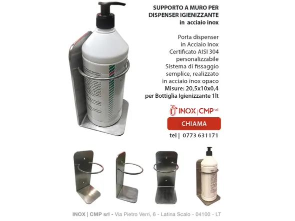 Supporto a Muro per Dispenser Igienizzante in Acciaio Inox