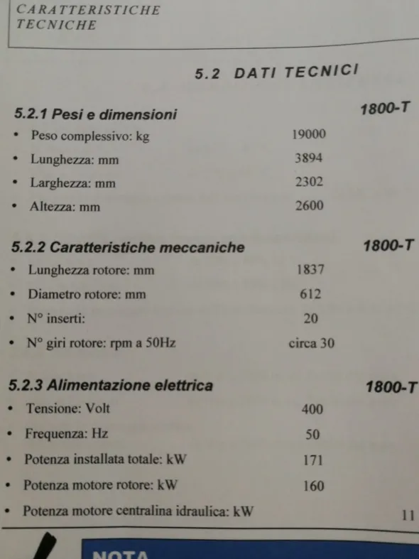 Trituratore monoalbero OMER "TRITONE 1800 T" Anno 2010